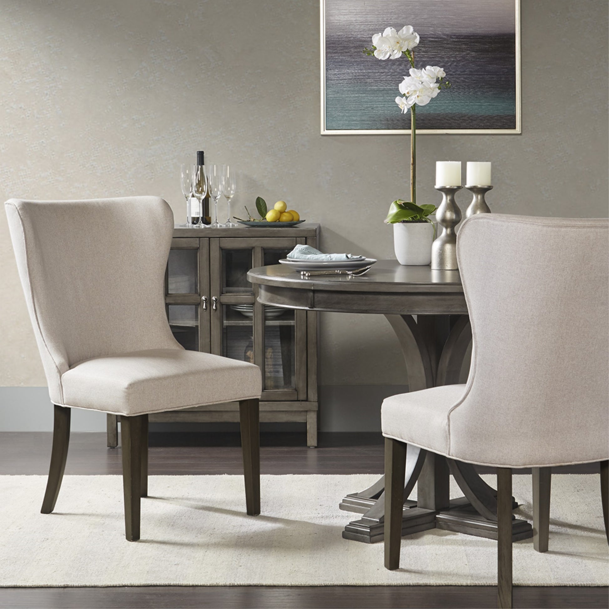 CasaFoyer Dining Chair - Elegant and Refined Upholstered Seat and Back with High-Density Foam - Grey Wood Finish - Stylish and Functional Addition to Any Dining Space - Sturdy and Secure Foundation - Elevate Your Dining Experience