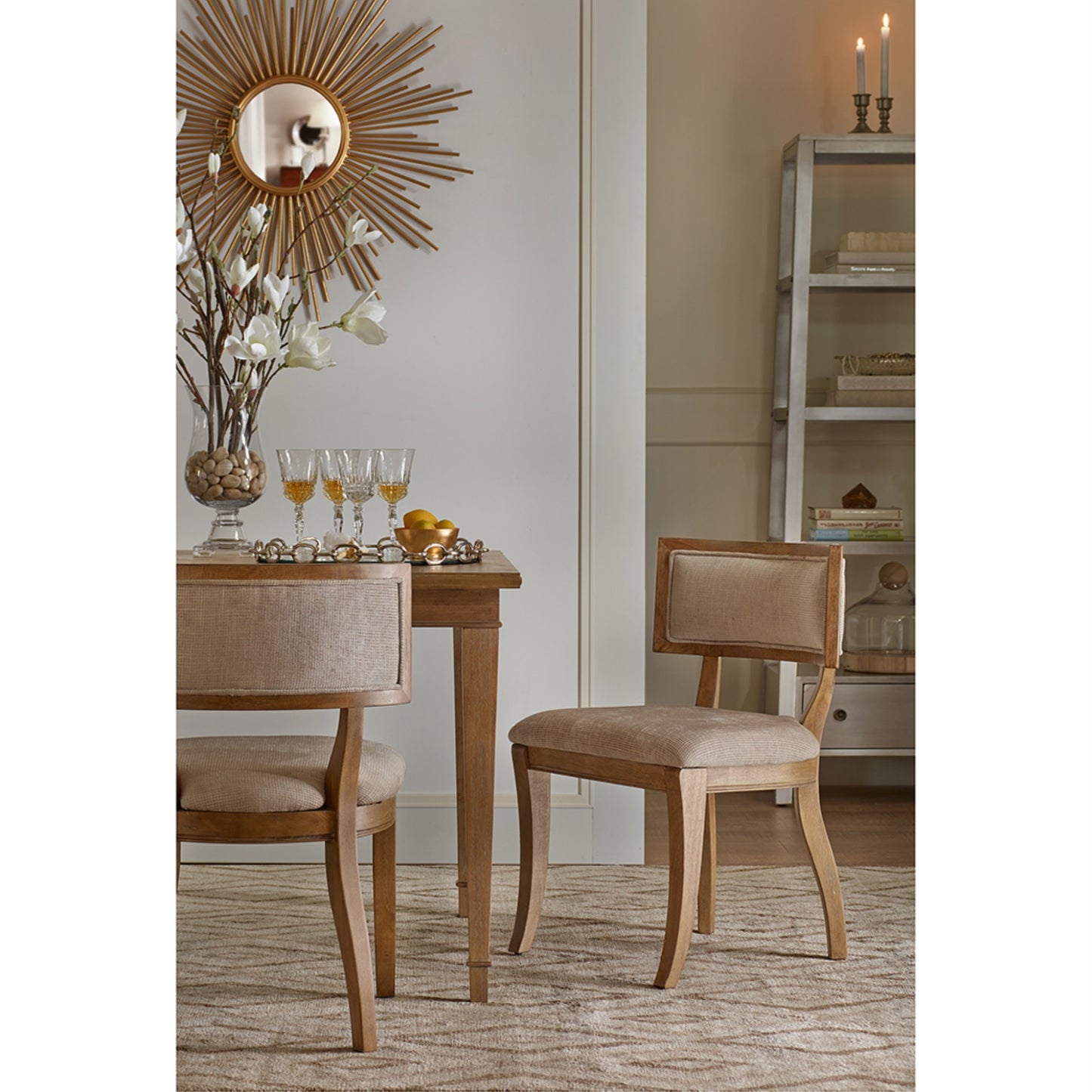 CasaFoyer Wire Brushed Birch Dining Chair with Curved Back - French Antique Style, Solid Hardwood, Elegant Fabric Blend - Set of 2