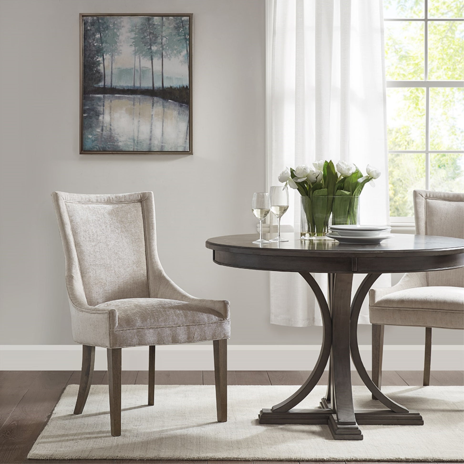 CasaFoyer Dining Chair Set of 2 - Elegant Cream Chenille Upholstery, Charcoal Grey Legs - Enhance Your Dining Room Ambiance - 300 lbs Weight Capacity - Timeless and Traditional Design