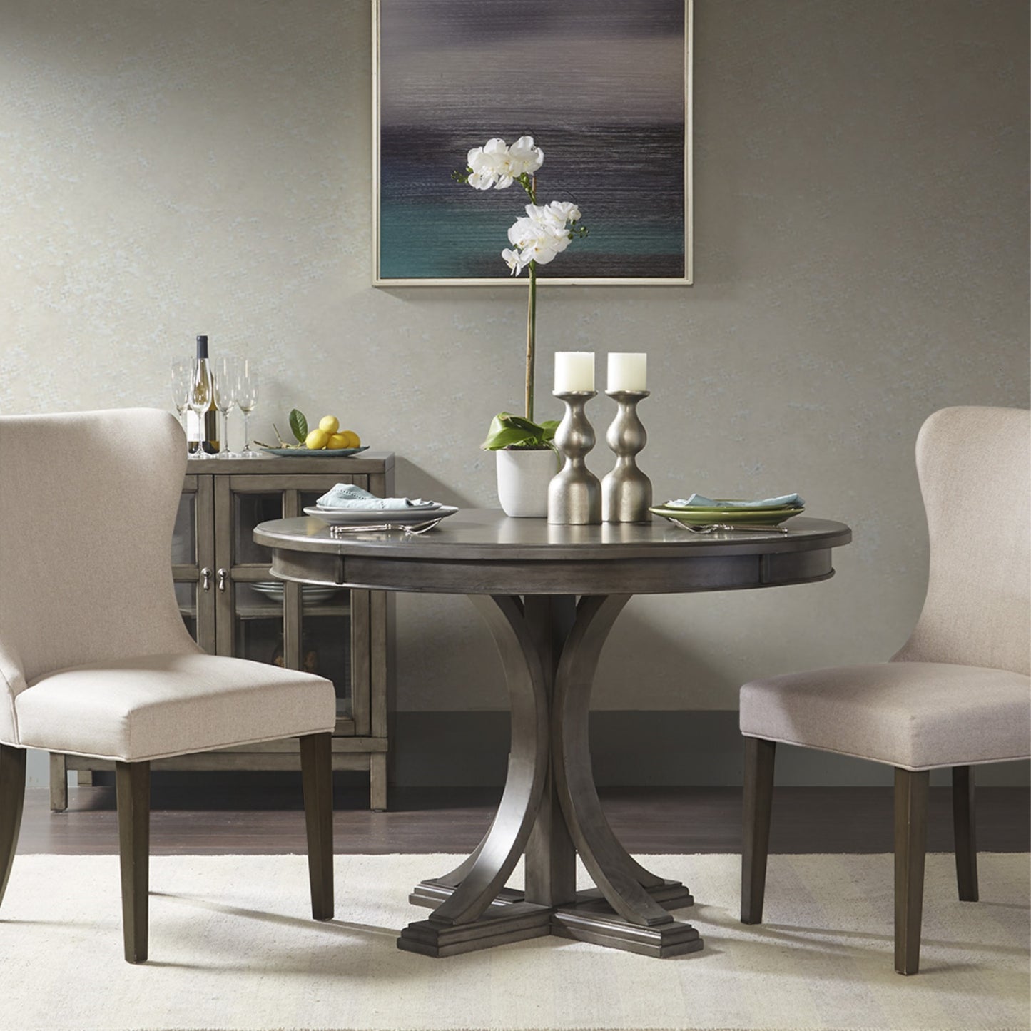 CasaFoyer Round Dining Table - Exquisite Grey Wood Finish with Distressed Edge Detail - Perfect for Kitchen Space - Easy Assembly - Ideal for Casual Gatherings and Formal Dinner Parties - Create Cherished Memories