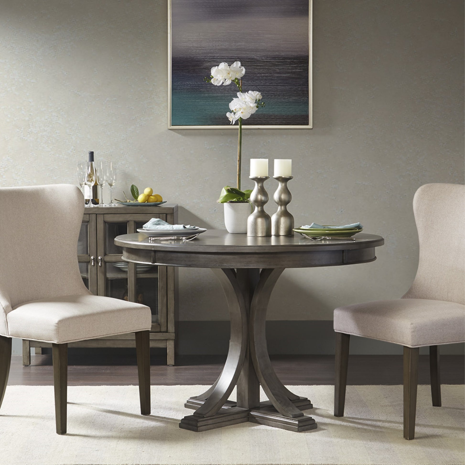 CasaFoyer Round Dining Table - Exquisite Grey Wood Finish with Distressed Edge Detail - Perfect for Kitchen Space - Easy Assembly - Ideal for Casual Gatherings and Formal Dinner Parties - Create Cherished Memories