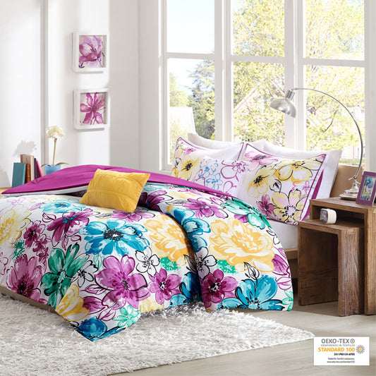 CasaFoyer Comforter Set - Vibrant Floral Print, Reversible Design, Antimicrobial Treatment, Includes Shams and Decorative Pillows - Transform Your Bedroom with Joyful Style