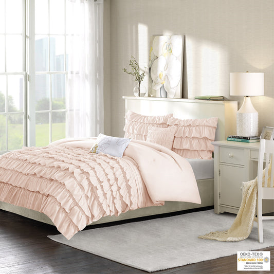 CasaFoyer Ruffled Comforter Set - Graceful and Comfortable Bedding with Flowing Ruffles, 2 Coordinating Shams, and Decorative Pillows. Luxurious Microfiber, Machine Washable, Antimicrobial Treatment for Freshness.