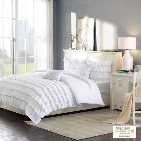 CasaFoyer Ruffled Comforter Set - Graceful and Comfortable Bedding with Flowing Ruffles, Coordinating Shams, and Decorative Pillows. Luxurious Microfiber, Machine Washable, Antimicrobial Treatment for Freshness and Durability.