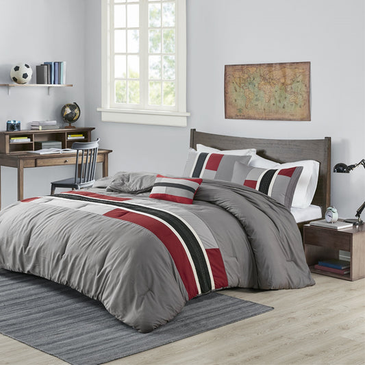 CasaFoyer Striped Microfiber Comforter Set with Shams and Decorative Pillows - Machine Washable, Antimicrobial Treatment, Fresh and Stylish Bedroom Update