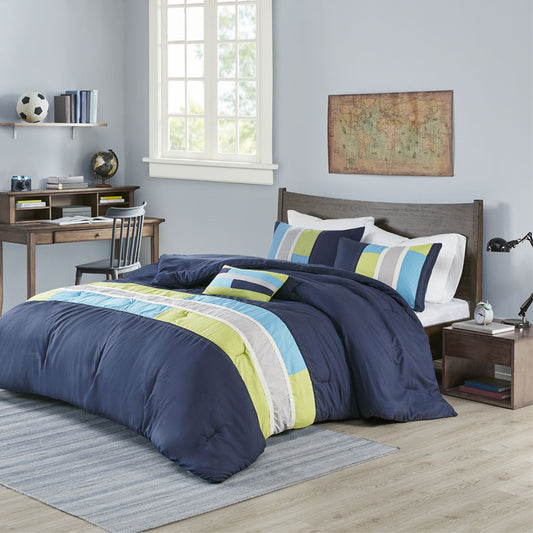 CasaFoyer Comforter Set - Ultra-Soft Microfiber Bedding with Vibrant Striped Design, Coordinating Shams, and Decorative Pillows - Machine Washable and Antimicrobial for Freshness and Durability