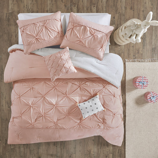 CasaFoyer Cotton Reversible Comforter Set - Soft Elegance with Tufted Panels, Cotton Pompoms, and Polka Dot Reverse - Blush Color - Machine Washable - Includes Pillows - Transform Your Bedroom Decor