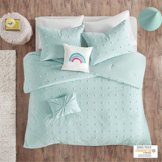CasaFoyer Cotton Jacquard Pom Pom Comforter Set - Charming and Snug Bedroom Haven - Shabby Chic Design - Includes Matching Shams and Decorative Pillows - Machine Washable - OEKO-TEX Certified - Antimicrobial Treatment for Freshness Protection