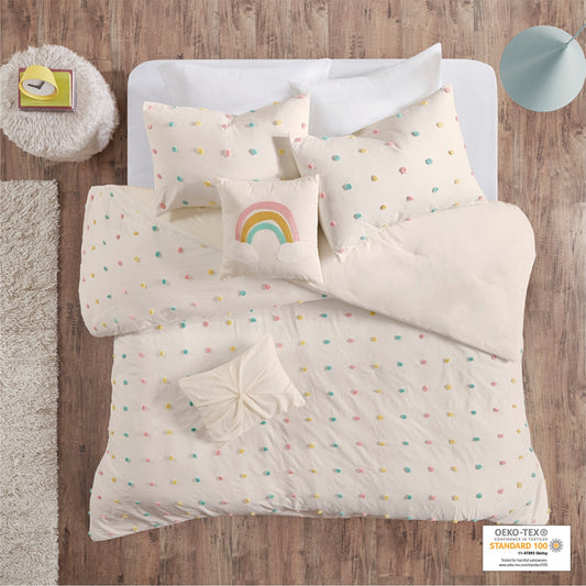 CasaFoyer Cotton Jacquard Pom Pom Comforter Set - Charming and Inviting Kid's Bedding Ensemble with Matching Shams and Decorative Pillows - Machine Washable and OEKO-TEX Certified - Antimicrobial Treatment for Freshness Protection