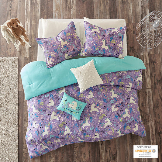 CasaFoyer Unicorn Cotton Comforter Set - Enchanting Bedding with Vibrant Unicorn Print, Machine Washable, OEKO-TEX Certified, Antimicrobial Treatment, Includes Decorative Pillows - Transform Your Child's Bedroom into a Magical Haven
