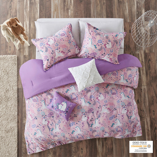 CasaFoyer Unicorn Cotton Comforter Set - Enchanting Bedding with Vibrant Unicorn Print, Machine Washable, OEKO-TEX Certified, Antimicrobial Treatment - Create a Whimsical Haven for Your Child's Bedroom