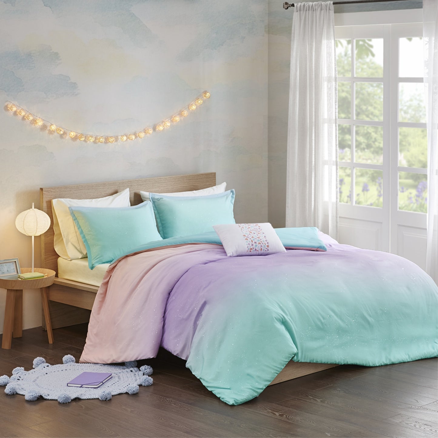 CasaFoyer Metallic Glitter Printed Reversible Duvet Cover Set - Vibrant Ombre Design, Hypoallergenic Fill, Machine Washable - Add a Touch of Elegance and Magic to Your Bedroom Decor