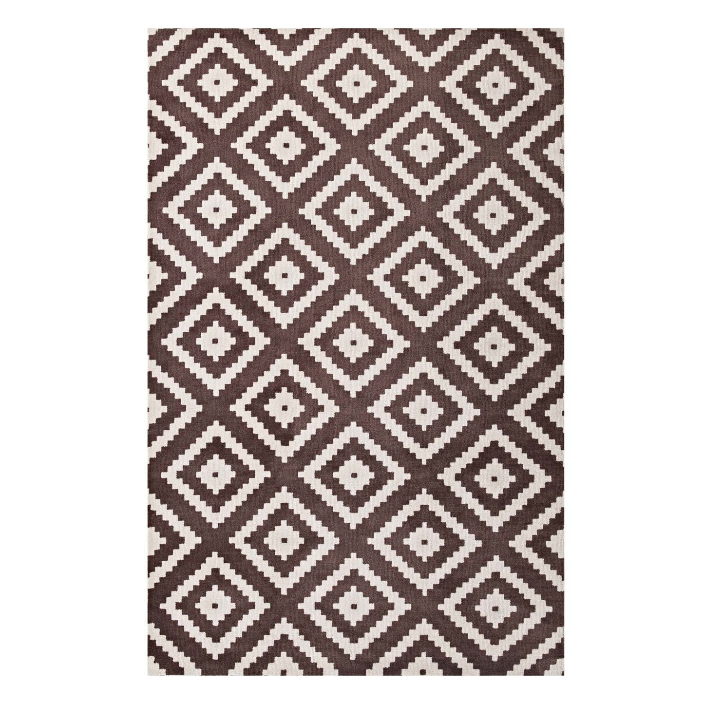 CasaFoyer Alika Abstract Diamond Trellis Area Rug - Elegant Modern Design, Plush & Cozy Feel, Stain-Resistant, High Density Weave, 5x8 Size, Ivory & Brown