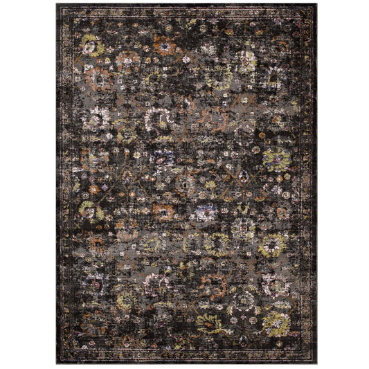 CasaFoyer Minu Distressed Floral Lattice Area Rug - Durable, Elegant Design - Rubber Bottom, Low Pile Weave - Non-Shedding, Stain Resistant - Ideal for High Traffic Areas - 4x6 Size - Black, Yellow, Orange