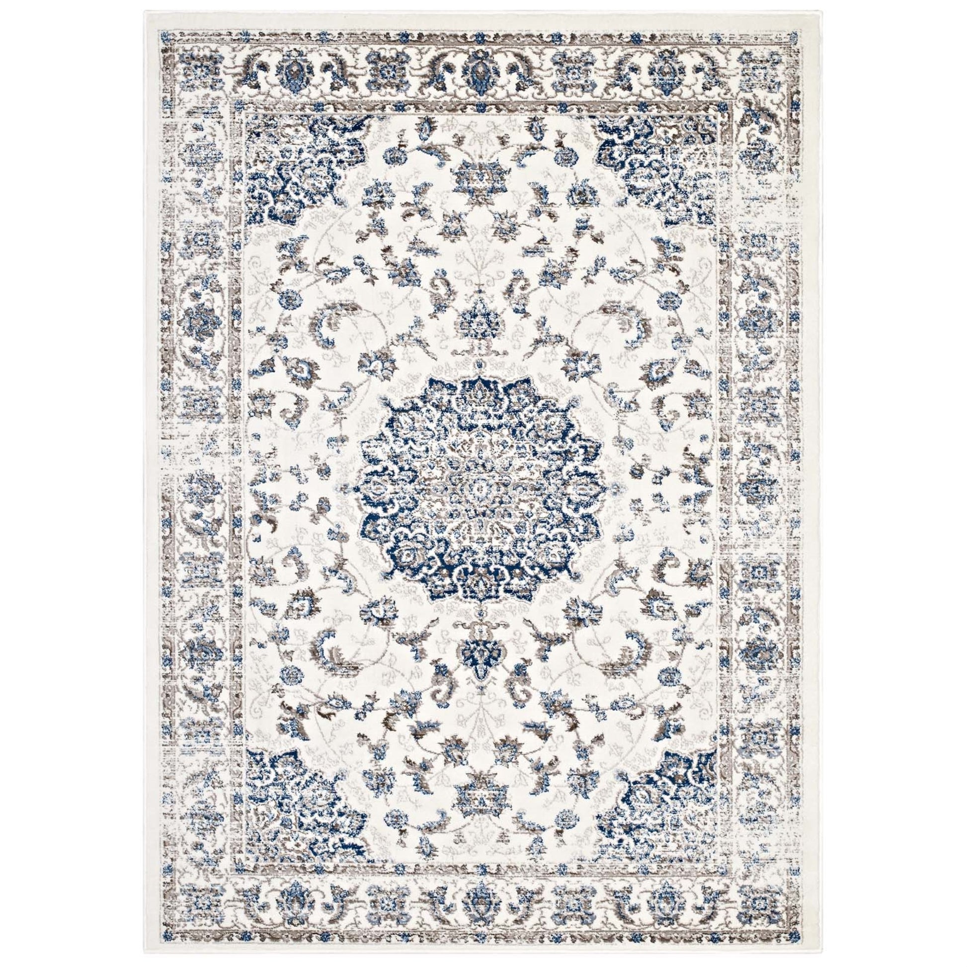 CasaFoyer Lilja Distressed Vintage Persian Medallion 5x8 Area Rug - Durable, Elegant, Stain-Resistant, Low Pile Weave, Ideal for High Traffic Areas
