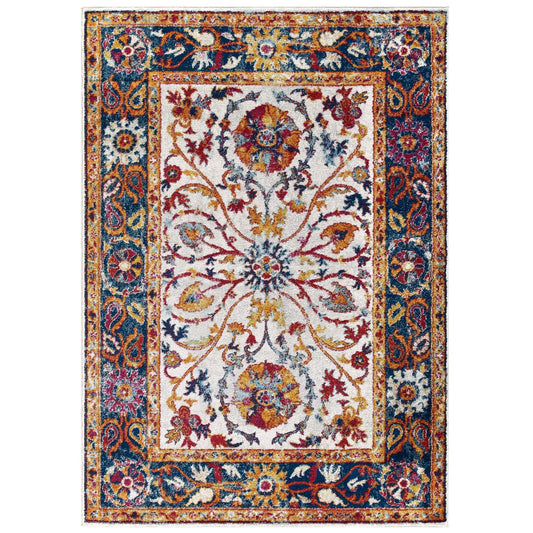 CasaFoyer Samira Distressed Vintage Floral Persian Medallion Area Rug - 8x10 - Durable Machine-Woven Frise Polypropylene - Stain Resistant - Suitable for Traditional and Contemporary Decors