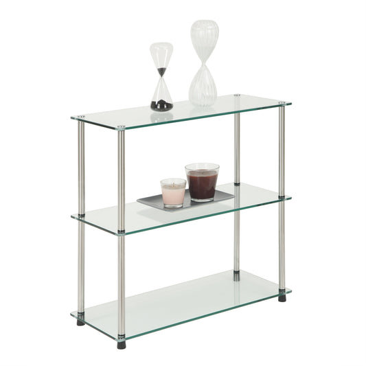 CasaFoyer Designs2Go Classic Glass 3 Shelf Bookshelf - Contemporary & Stylish Home Decor - Black Tempered Glass Shelves - Stainless Legs for Stability - Easy Assembly & Minimal Maintenance - Bathroom Friendly - Collection