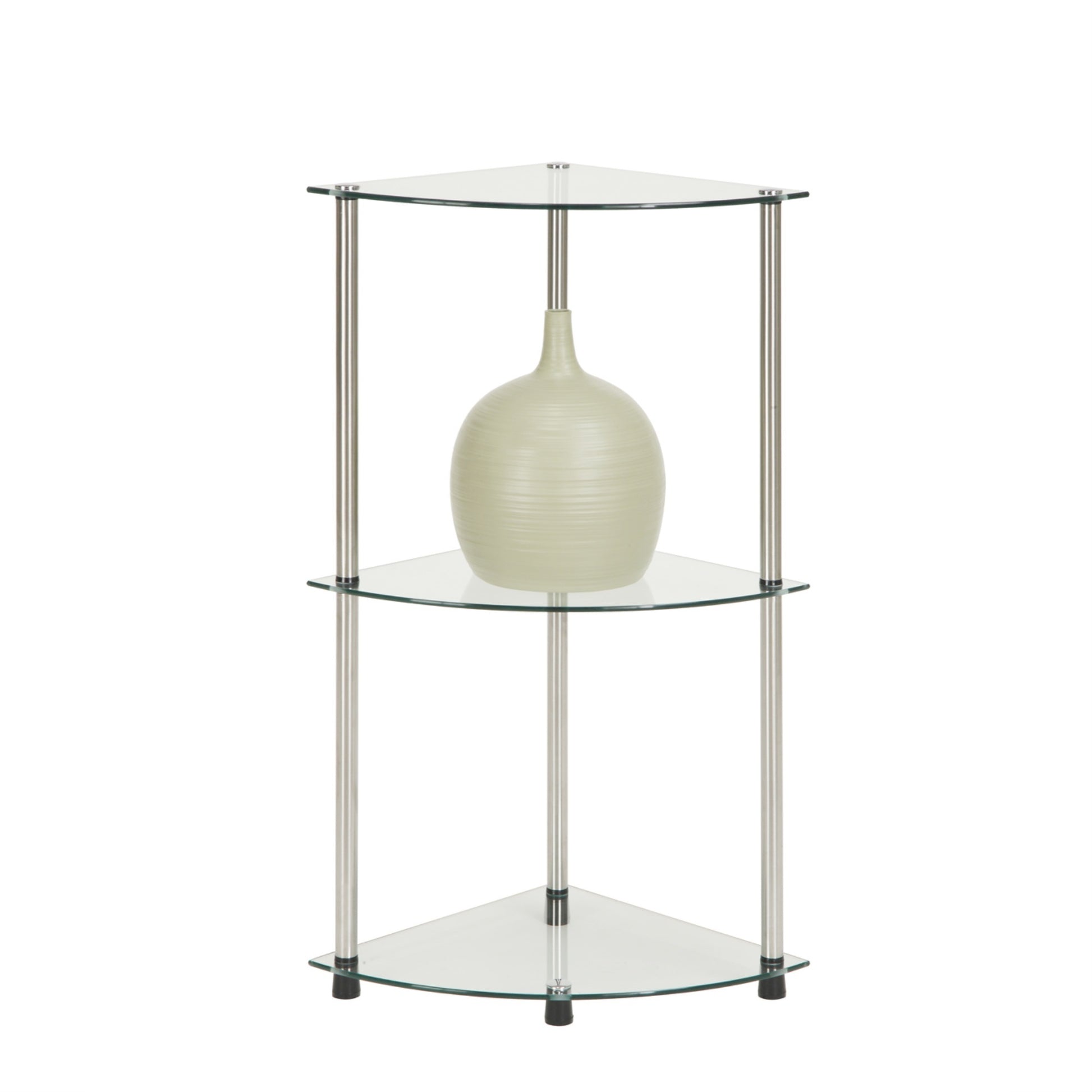 CasaFoyer Designs2Go Classic Glass 3 Tier Corner Shelf - Contemporary & Stylish | Durable Tempered Glass | Spacious Shelves | Stainless Steel Legs | Easy Assembly | Versatile for Any Room | Collection