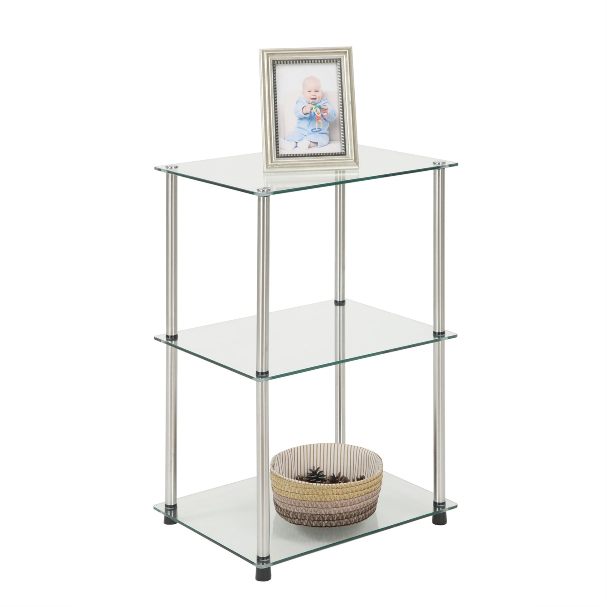 CasaFoyer Designs2Go Classic Glass Tall 3 Tier End Table - Contemporary Open Design with Generously-Sized Glass Shelves for Living Room Dcor - Durable Construction for Long-Lasting Satisfaction