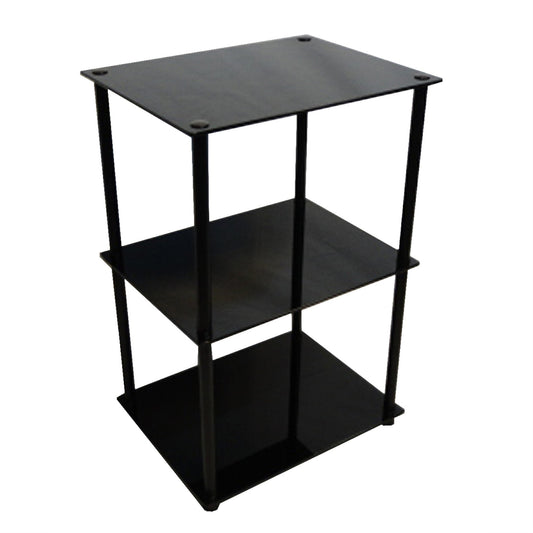 CasaFoyer Designs2Go Classic Glass Tall 3 Tier End Table - Contemporary Open Design with Black Glass Shelves - Ideal for Living Room Dcor