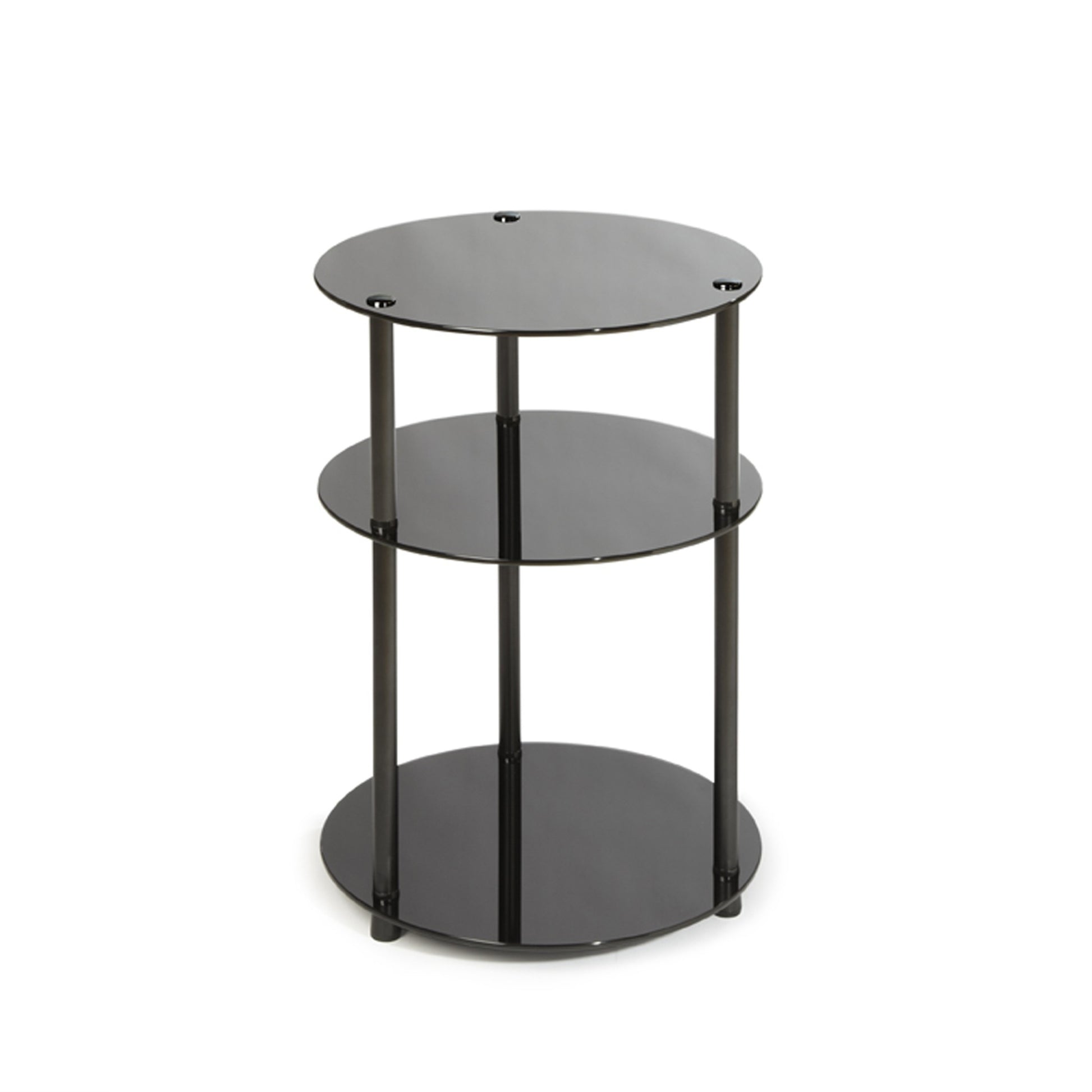 CasaFoyer Designs2Go Classic Glass 3 Tier Round Table - Contemporary Open Design with Black Glass Shelves - Ideal for Living Room Dcor