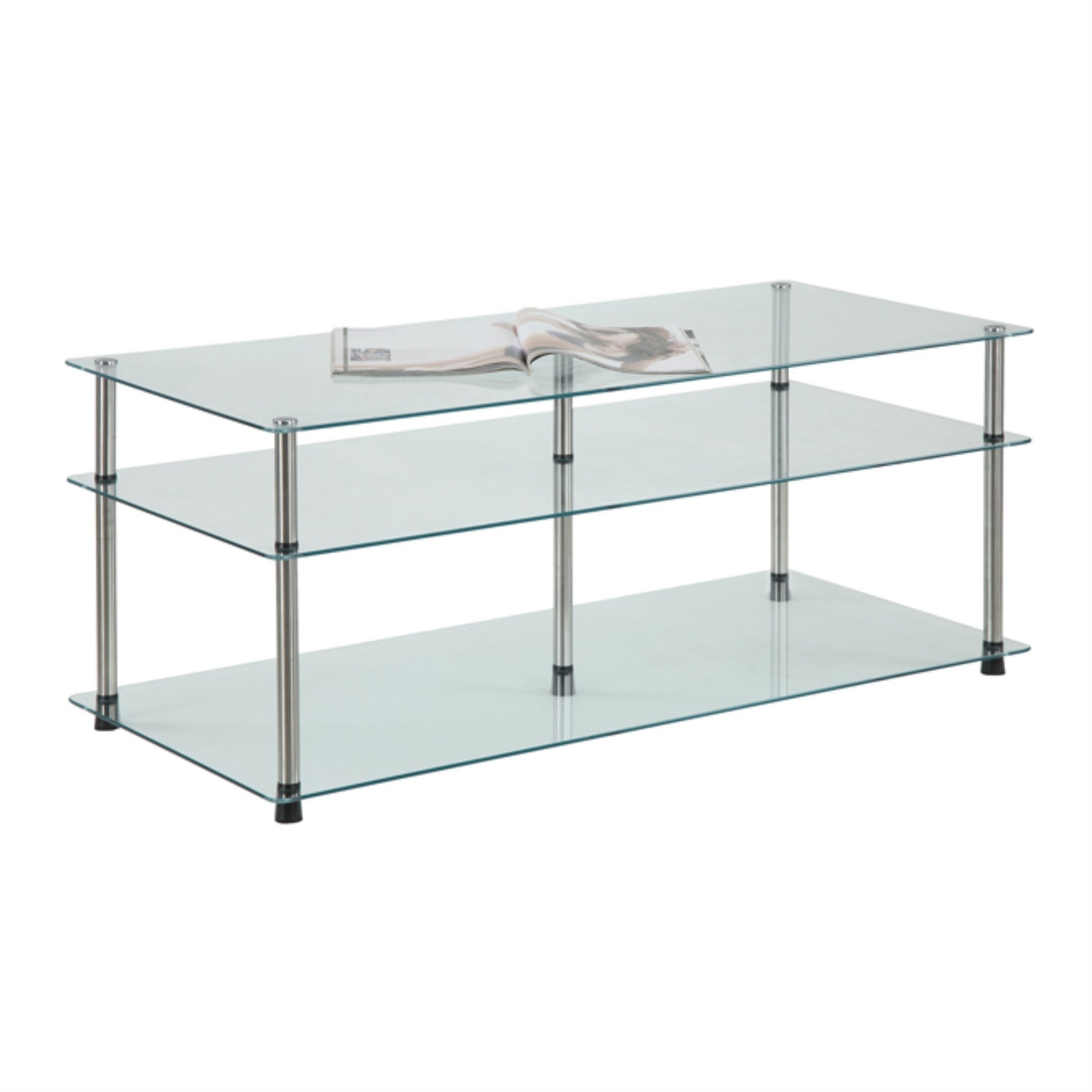 CasaFoyer Designs2Go Classic Glass 3 Tier Coffee Table - Contemporary Open Design with Generously Sized Glass Shelves - Enhance Your Living Room Aesthetic