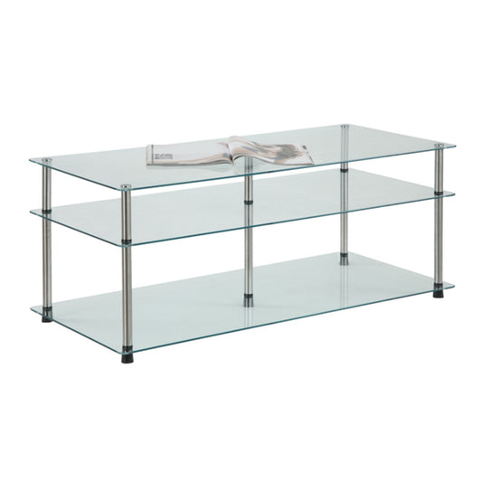 CasaFoyer Designs2Go Classic Glass 3 Tier Coffee Table - Contemporary Open Design with Generously Sized Glass Shelves - Enhance Your Living Room Aesthetic