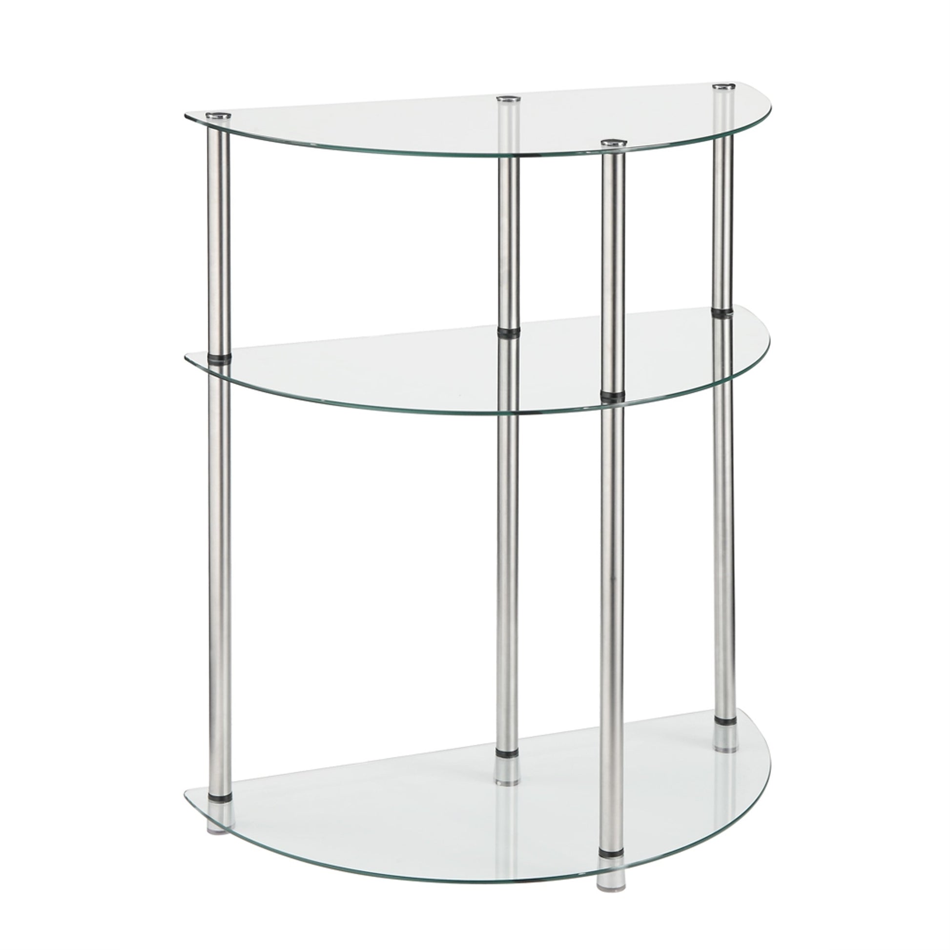 CasaFoyer Designs2Go Classic Glass 3 Tier Half-Circle Entryway Table - Contemporary Open Design with Generously-Sized Glass Shelves for Showcasing Decorations and Collectibles - Durable and Timeless