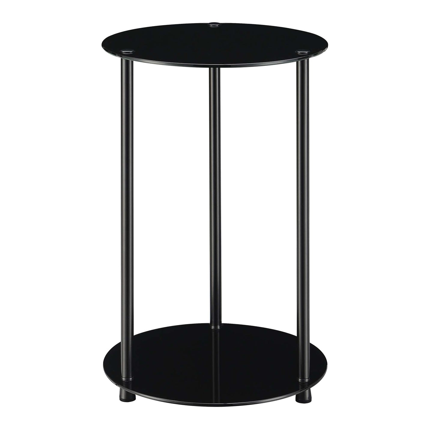 CasaFoyer "Contemporary Elegance: Designs2Go Classic Glass 2 Tier Round End Table - Tempered Glass Shelves, Stainless Steel Legs - Easy Assembly & Minimal Maintenance - Bathroom Friendly - Collection"