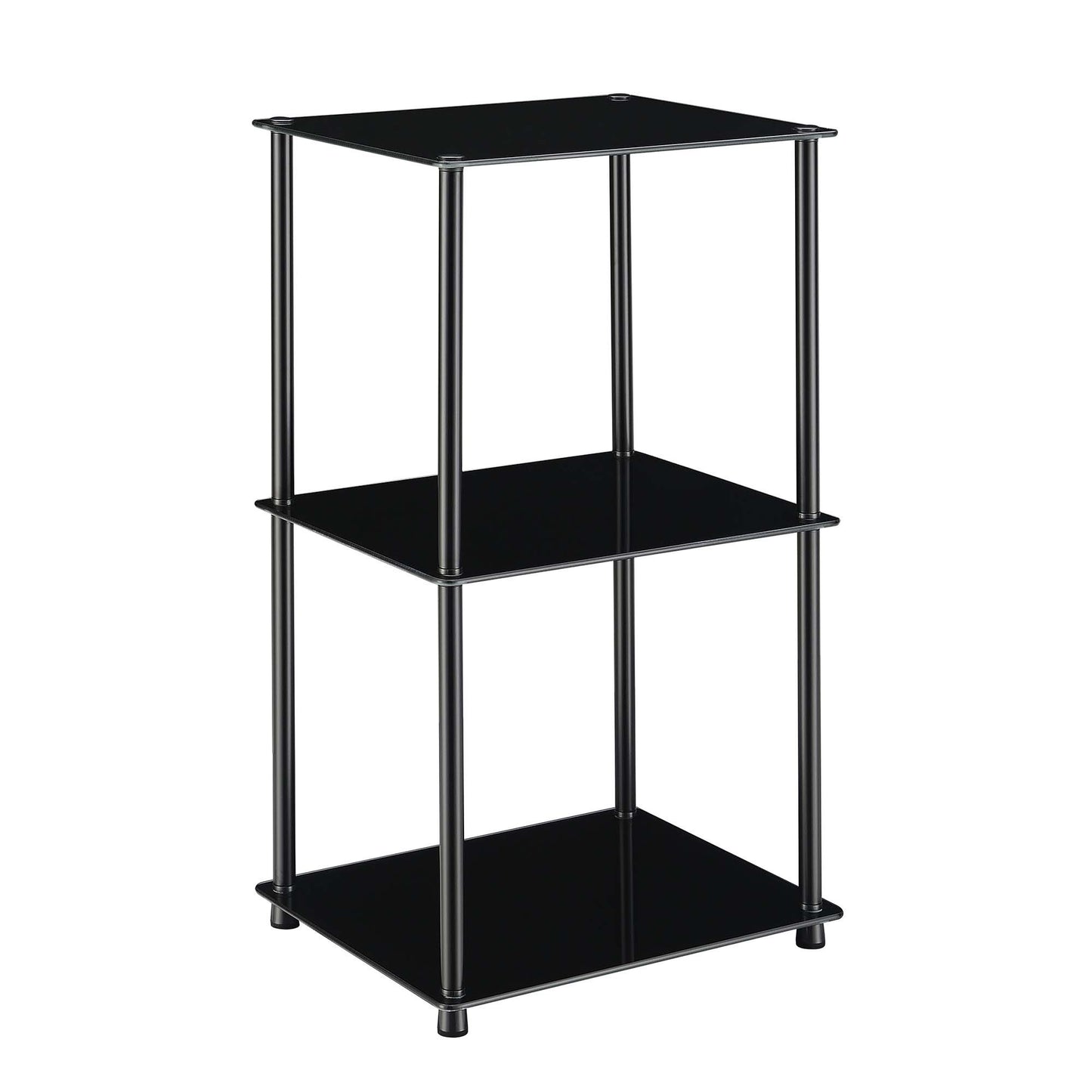 CasaFoyer Designs2Go Classic Glass 3 Shelf Bookshelf - Sleek & Modern Design, Black Tempered Glass Shelves, Stainless Legs - Easy Assembly & Minimal Maintenance - Ideal for Living Spaces - Collection