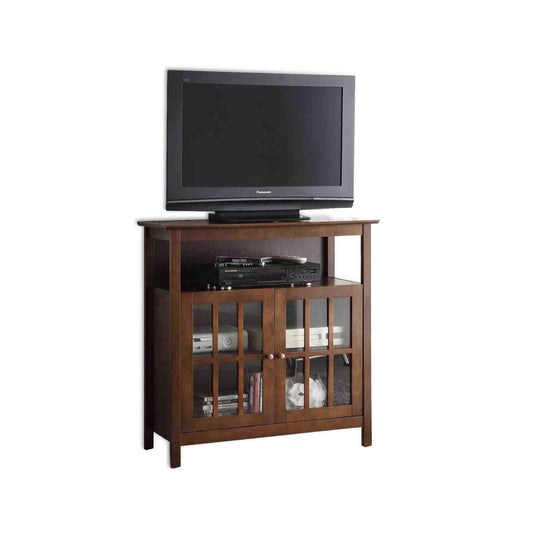 CasaFoyer Big Sur Highboy TV Stand | Solid Pine & Birch Veneer | Tempered Glass Shelf | 2-Door Cabinet | Easy Assembly | Designs2Go Collection
