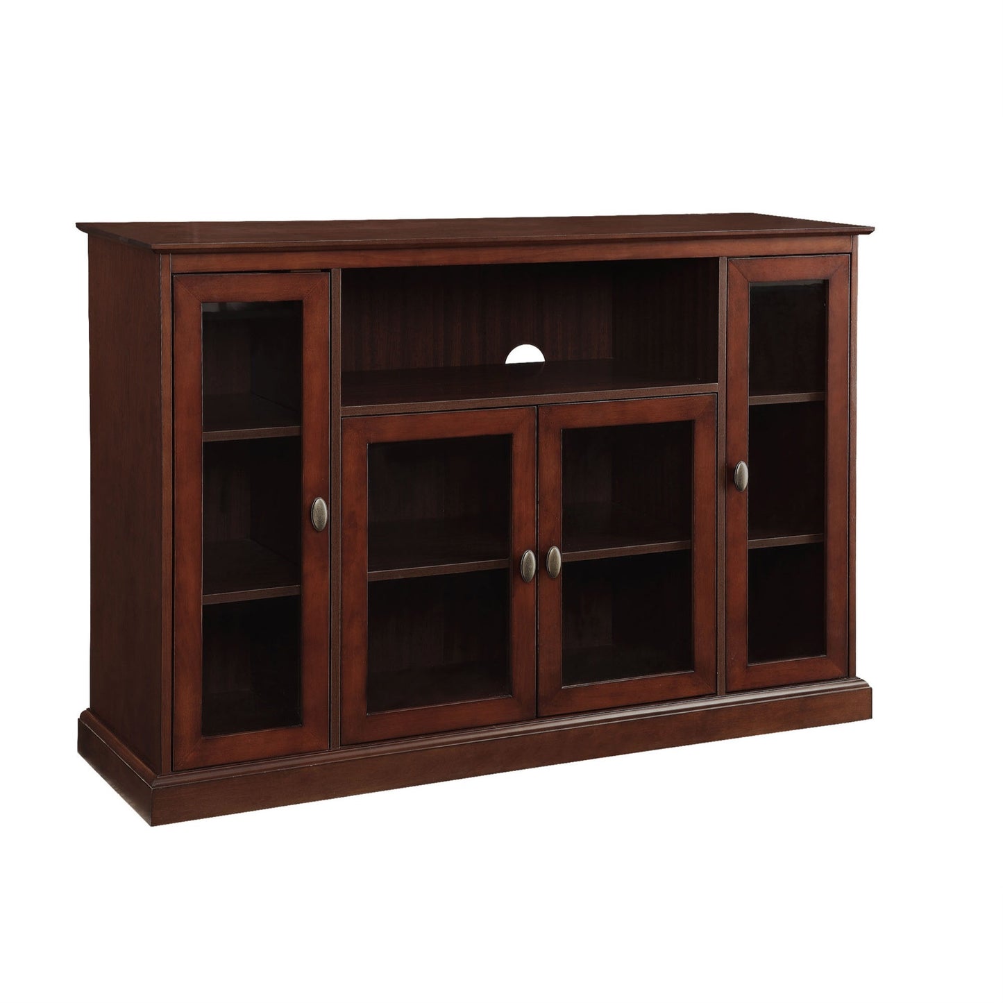 CasaFoyer Designs2Go Summit Highboy TV Stand - 8 Shelves, Cable Management, Tempered Glass Doors, Sturdy Construction
