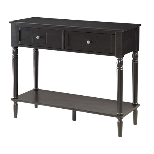 CasaFoyer French Country 2 Drawer Hall Table with Shelf - Sophisticated and Elegant Design, Concealed Storage, Real Wood Veneer, Beveled Table Top, Carved Drawer, Stainless Steel Knobs, Turned Legs - Perfect for Showcasing Books and Hiding Small Items