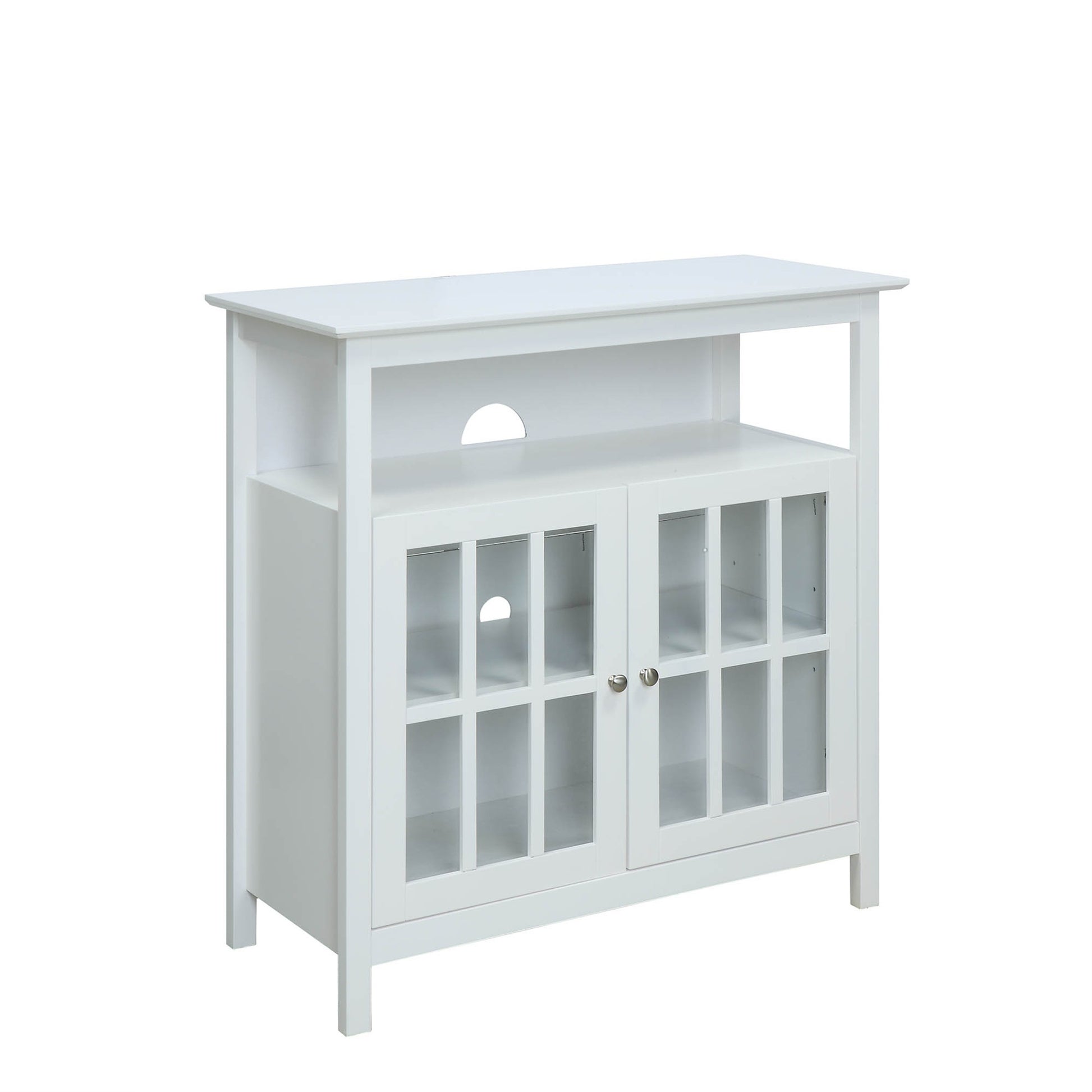 CasaFoyer Big Sur Highboy TV Stand: Modern & Durable, Solid Pine & Birch Veneer, Tempered Glass, Spacious Shelf, Elegant Design, Easy Assembly.