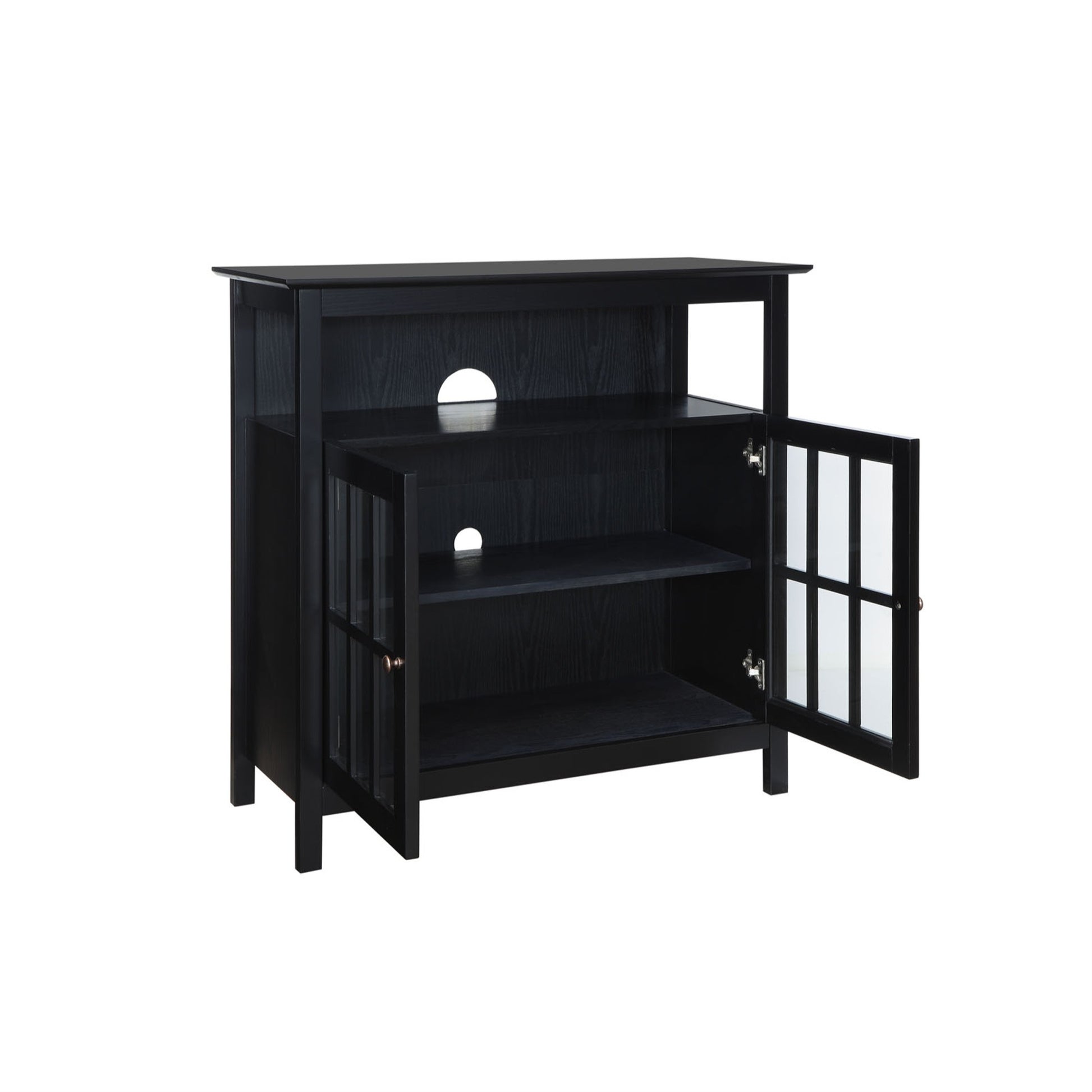 CasaFoyer Big Sur Highboy TV Stand with Storage Cabinets - Modern & Durable Design, Solid Pine & Birch Veneer, Tempered Glass Shelf, Convenient Two-Door Cabinet, Stylish Round Knobs, Assembly-Ready.