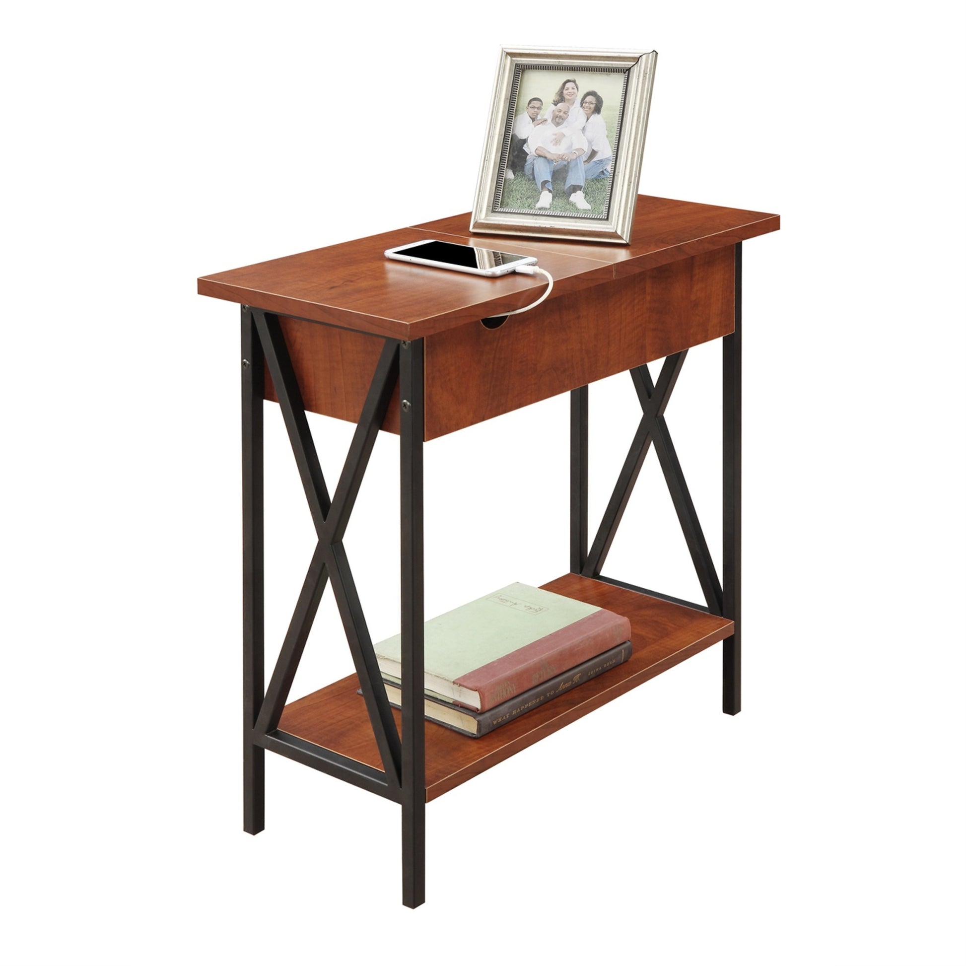 CasaFoyer Tucson Flip Top End Table with Charging Station, Shelf, and Cable Management - Versatile Furniture with 2 Outlets and 2 USB Ports - Ideal for Charging Devices and Organizing Living Space