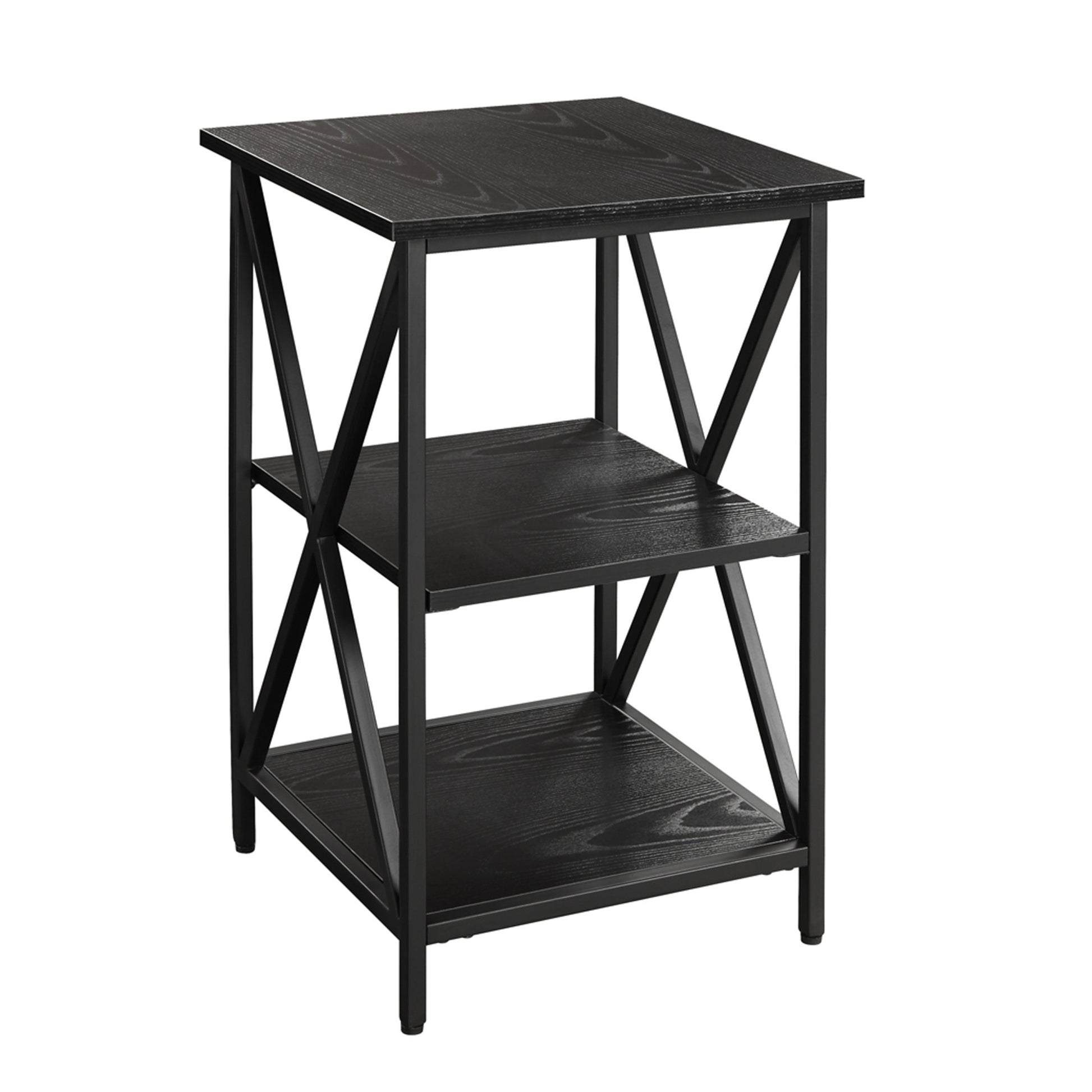 CasaFoyer Tucson End Table with Shelves - Sleek Design, Durable Metal Frame, 3 Spacious Open Shelves, High-Quality Particleboard - Perfect for Living Areas