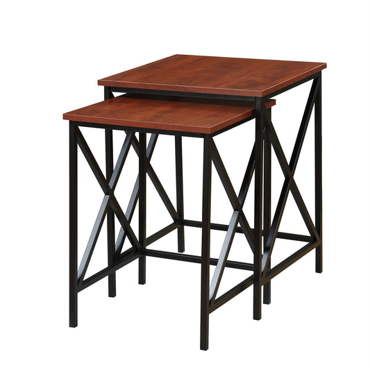 CasaFoyer Tucson Nesting End Tables - Space-saving, versatile, and stylish set of 2 tables with powder coated metal X frame and beautiful wood grain surface. Perfect for any decor.