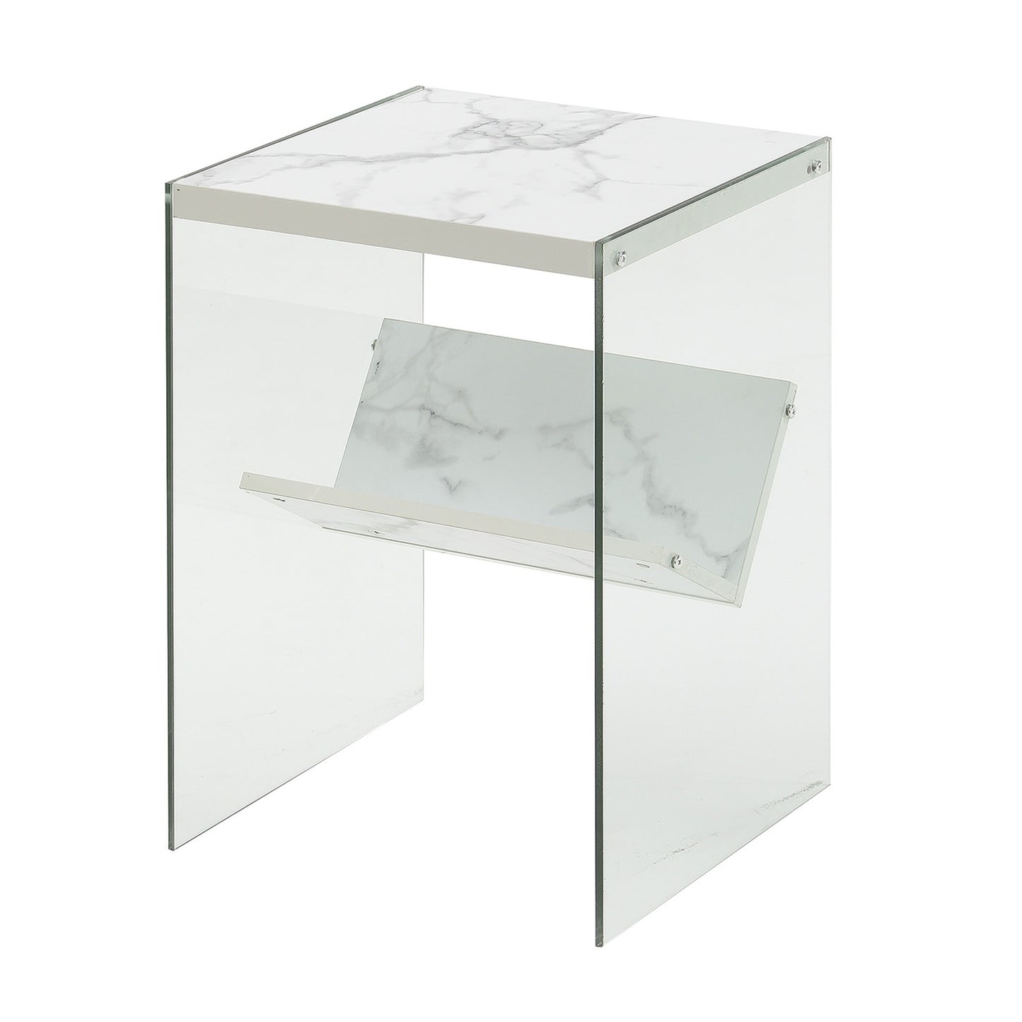 CasaFoyer SoHo End Table with Shelf - Sleek & Modern Design, Tempered Glass Sides, Sturdy Surface Top - Perfect for Remotes, Electronics, and Reading Material - Clear Glass Sides Showcase Books and Magazines - Part of the Soho Collection