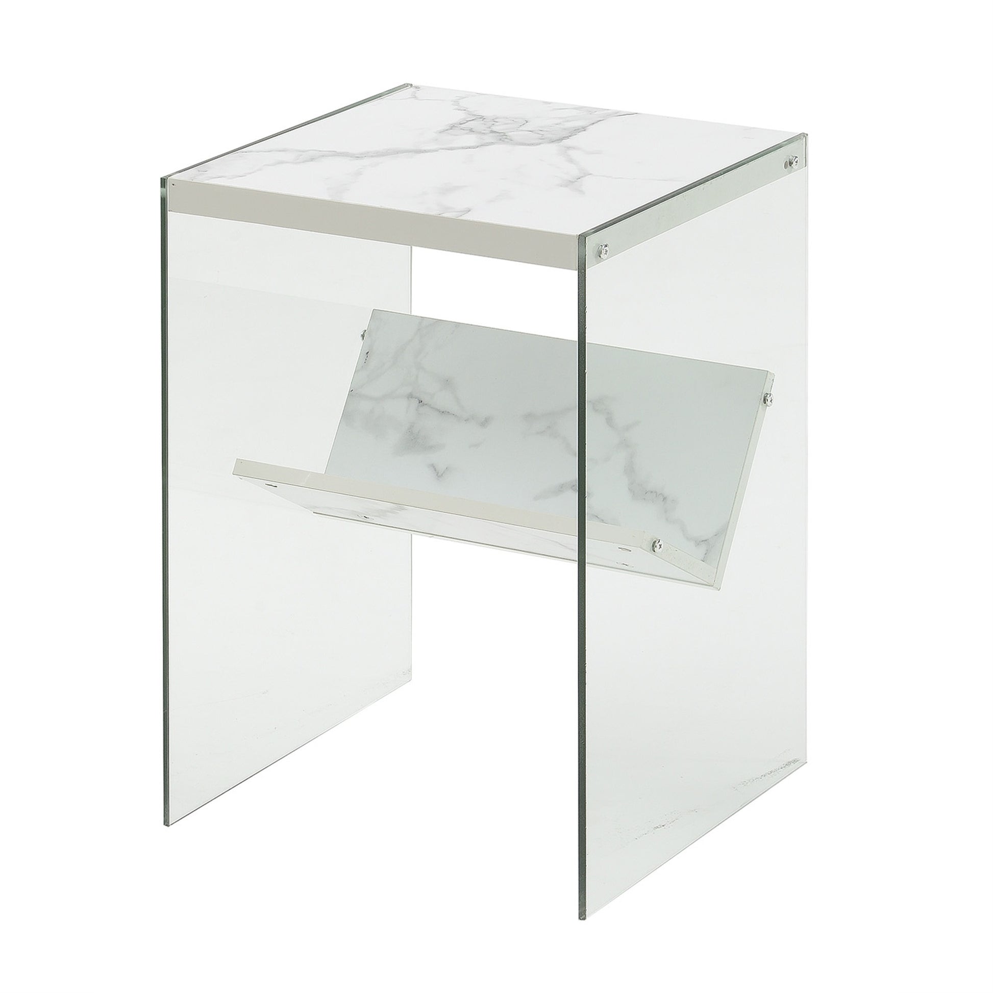 CasaFoyer SoHo End Table with Shelf - Sleek & Modern Design, Tempered Glass Sides, Sturdy Surface Top - Perfect for Remotes, Electronics, and Reading Material - Clear Glass Sides Showcase Books and Magazines - Part of the Soho Collection