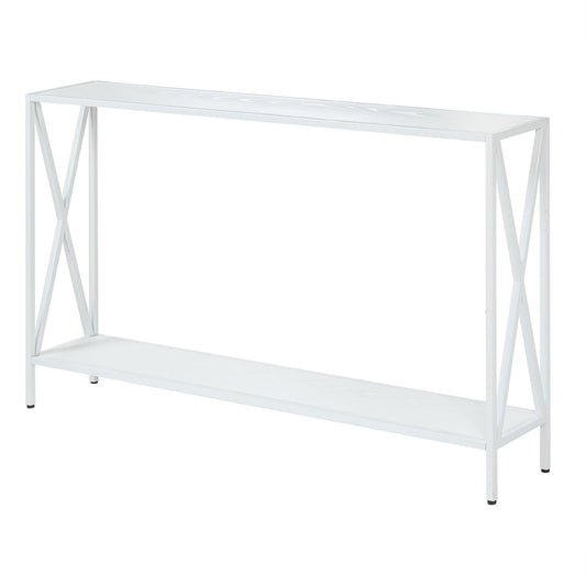CasaFoyer Tucson Console Table with Shelf - Stylish Black Crisscross Frame, Ample Surface Area, Easy Assembly - Enhance Your Home Dcor