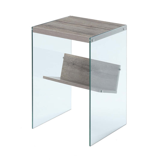 CasaFoyer SoHo End Table with Shelf - Sleek & Minimalistic Design, Durable Tempered Glass Sides, Sturdy Surface Top, Showcase Your Books & Magazines, Perfect for Contemporary Living Spaces