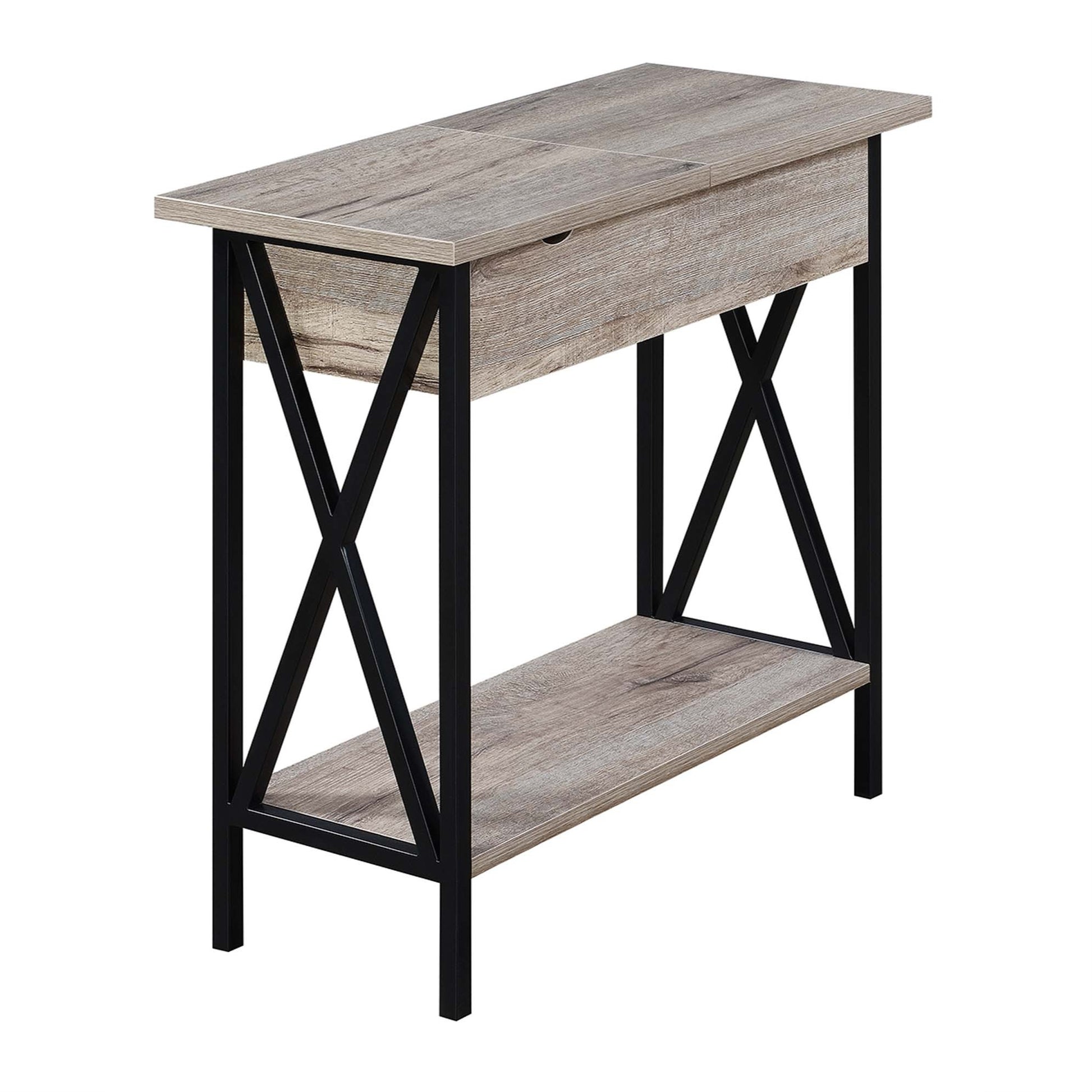 CasaFoyer Tucson Flip Top End Table with Charging Station, Storage Shelf, and Cable Management - Functional and Stylish Living Room Furniture