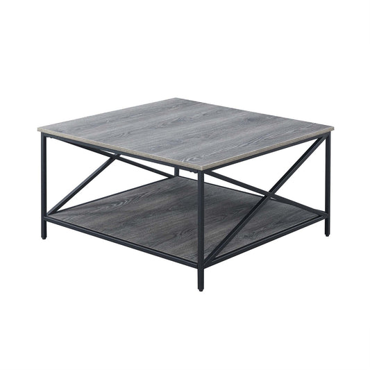 CasaFoyer Tucson Metal Square Coffee Table with Shelf - Contemporary Style, Ample Space, Industrial Metal Frame, X Side Frame Details, Durable, Particle Board Top, Melamine Finish, Home Decor Storage