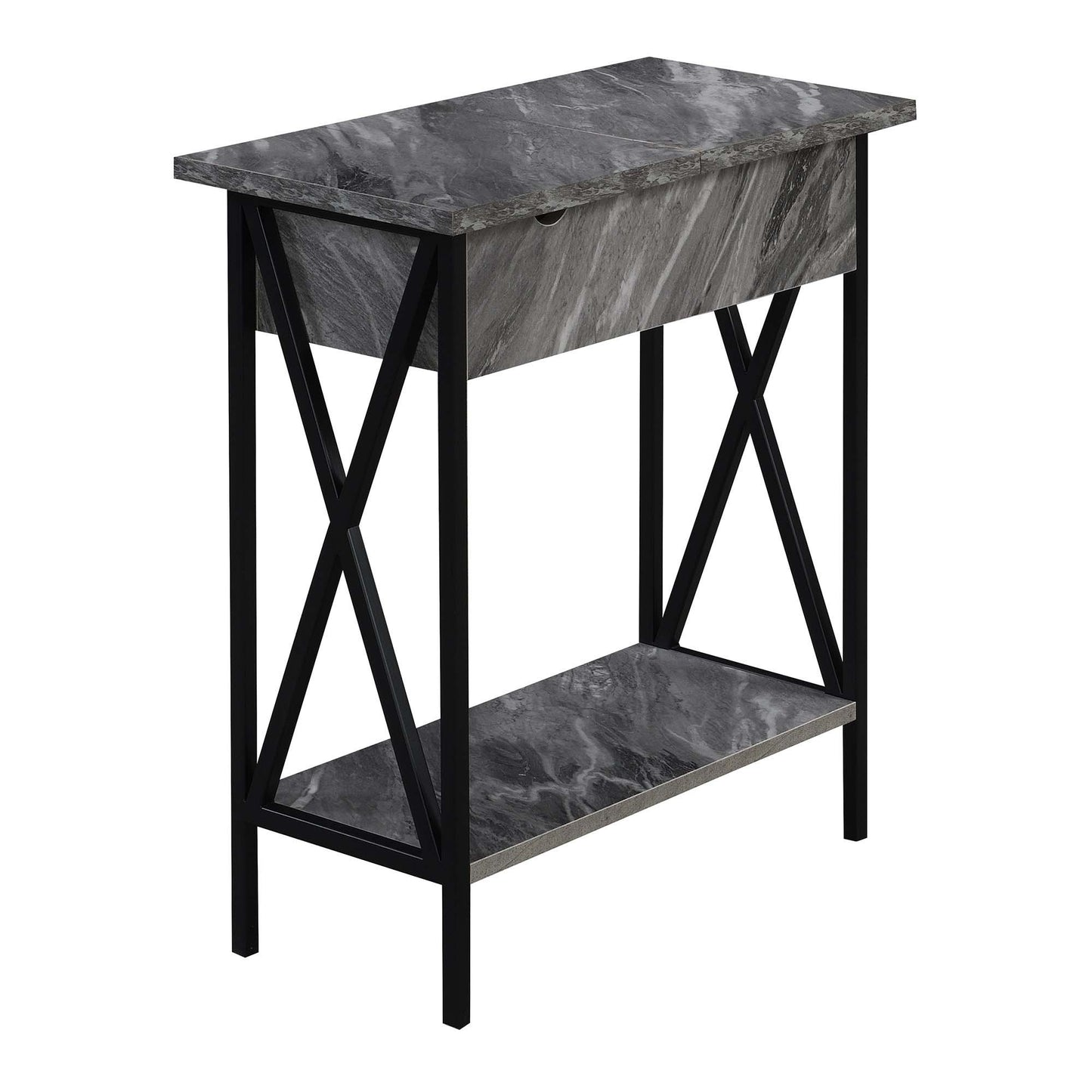 CasaFoyer Tucson Flip Top End Table with Charging Station, Shelf, and Cable Management - Versatile and Convenient Charging Options for Devices - 6-Foot Power Supply Cord - Bottom Shelf for Storage/Display