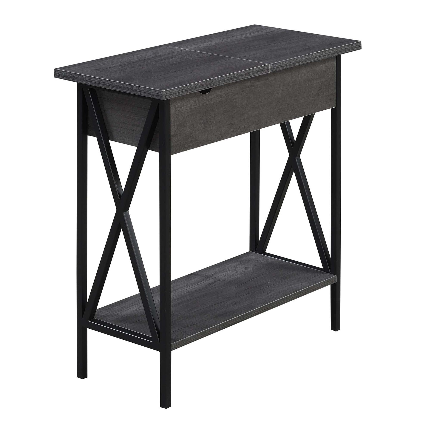 CasaFoyer Tucson Flip Top End Table with Charging Station, USB Ports, and Storage Shelf - Sleek Design, Cable Management, 6ft Power Cord