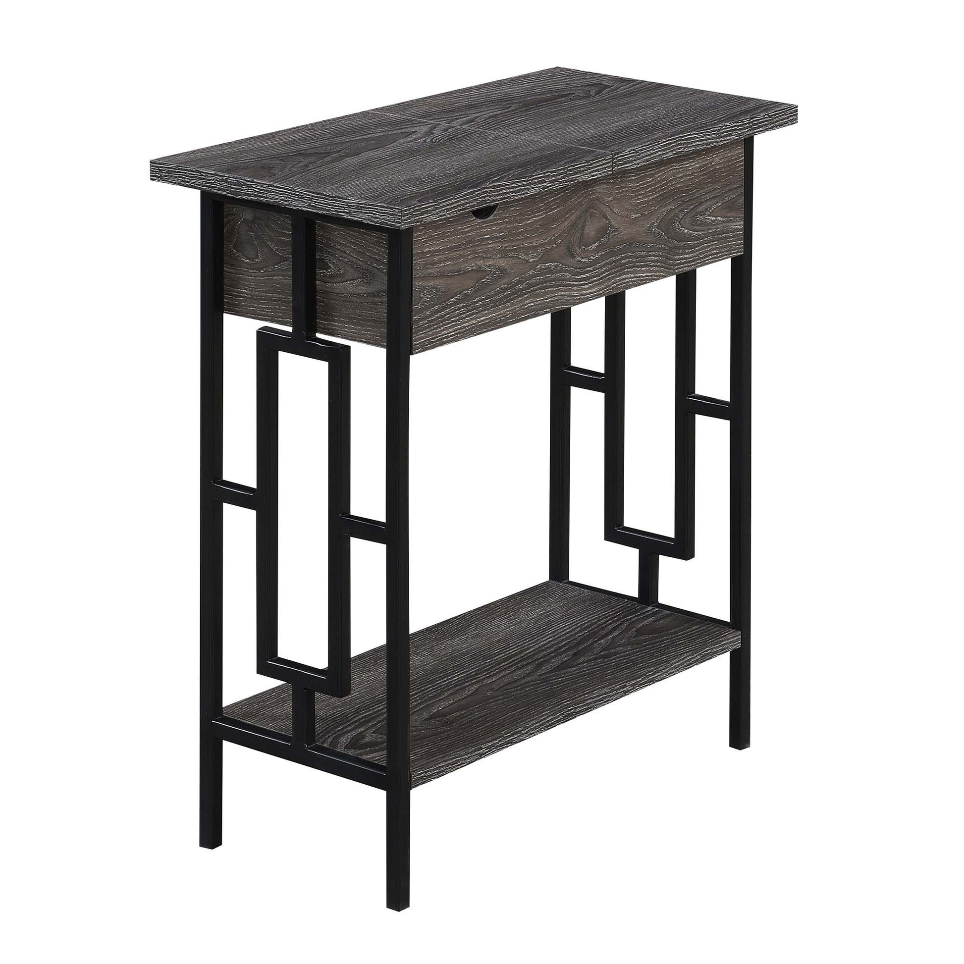 CasaFoyer Town Square Flip Top End Table with Charging Station, Shelf, and Cable Management - Convenient and Practical Furniture with 2 Outlets and 2 USB Ports for Charging Devices - 6-Foot Power Supply Cord - Bottom Shelf for Storage and Display
