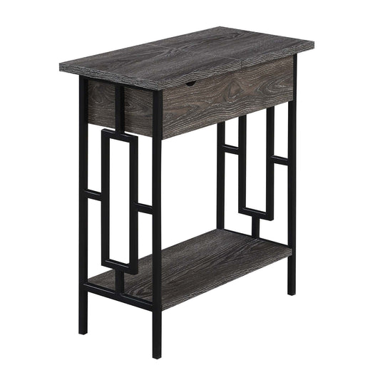 CasaFoyer Town Square Flip Top End Table with Charging Station, Shelf, and Cable Management - Convenient and Practical Furniture with 2 Outlets and 2 USB Ports for Charging Devices - 6-Foot Power Supply Cord - Bottom Shelf for Storage and Display