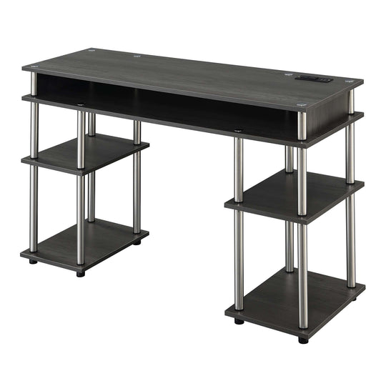 CasaFoyer Convenient and Efficient Designs2Go Student Desk with Charging Station and Shelves - No Tools Assembly - Sleek Design - Ample Storage - Durable Stainless-Steel Poles - Suitable for Students and Professionals