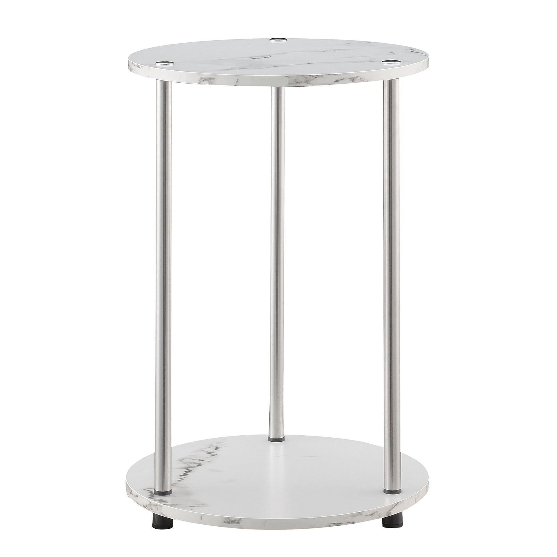 CasaFoyer Designs2Go No Tools 2 Tier Round End Table - Stylish, Sturdy & Easy Assembly - Contemporary Living Space Addition - Durable Particle Board Shelves - Stainless Steel Legs - Low Maintenance - Bathroom Friendly - Collection